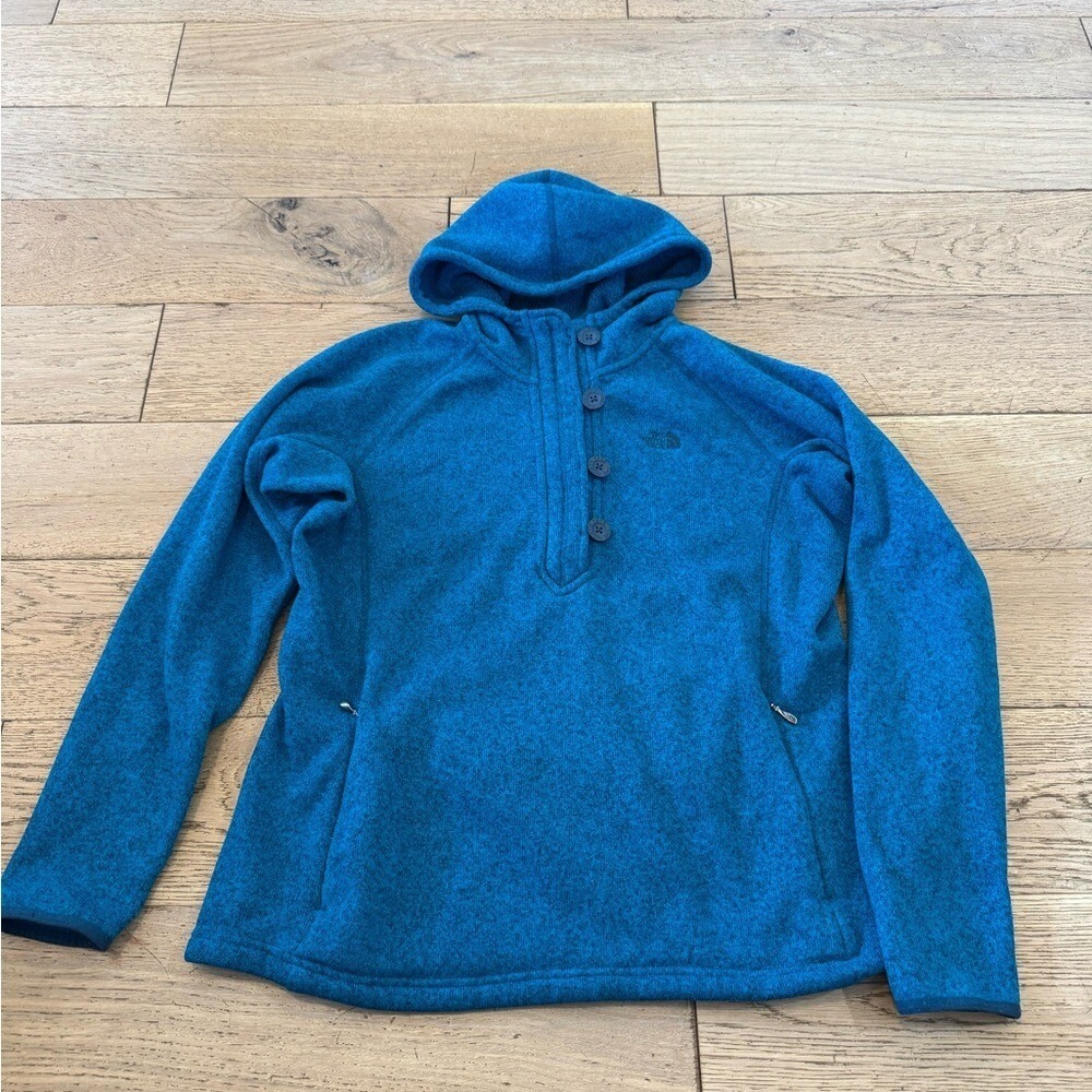 The North Face XL Crescent Sunset Blue Heather Sweater Knit Fleece Hoodie‎ (872)
